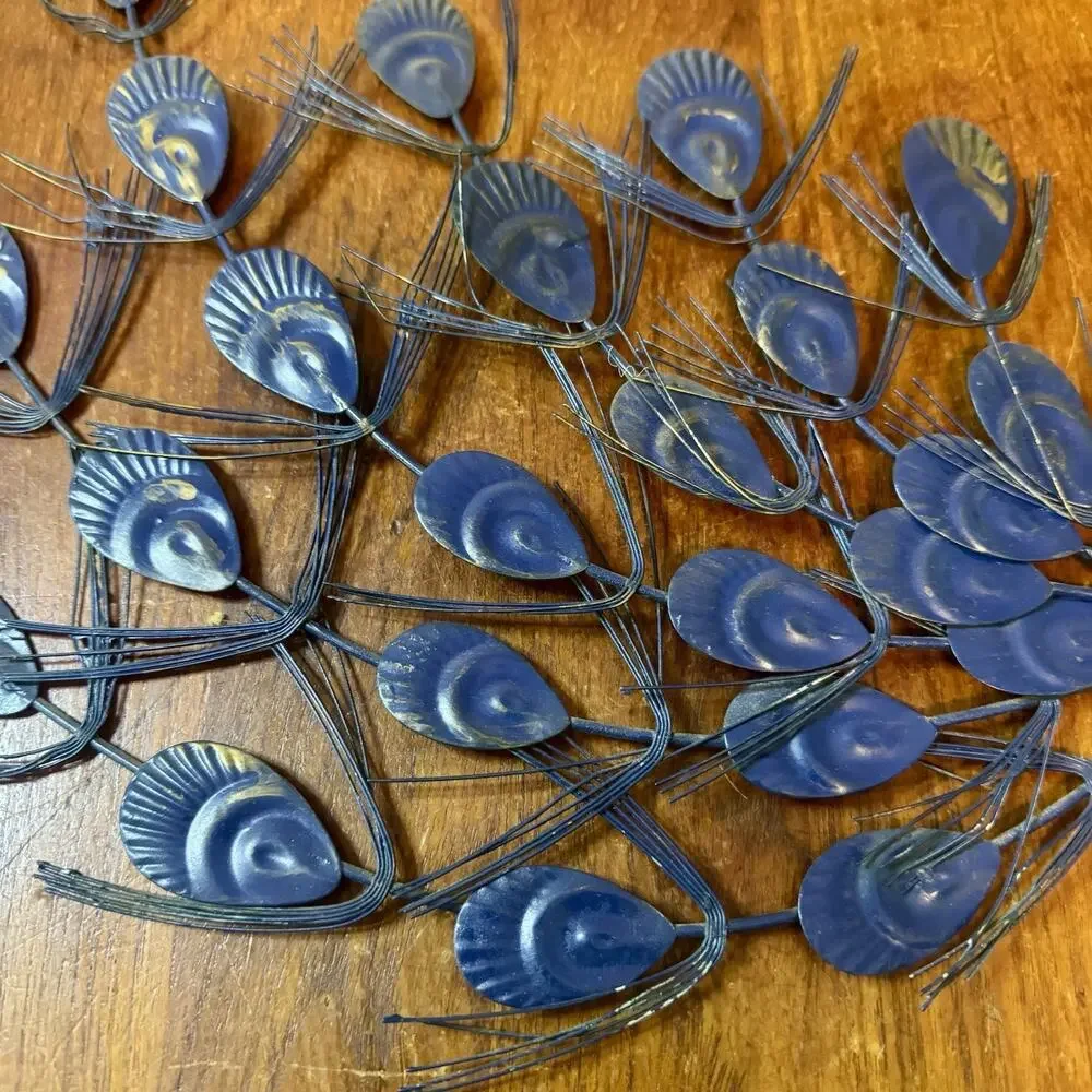 Rare Blue Vintage Peacock Wall Art Pair Mid Century Modern Hong Kong 1960’s